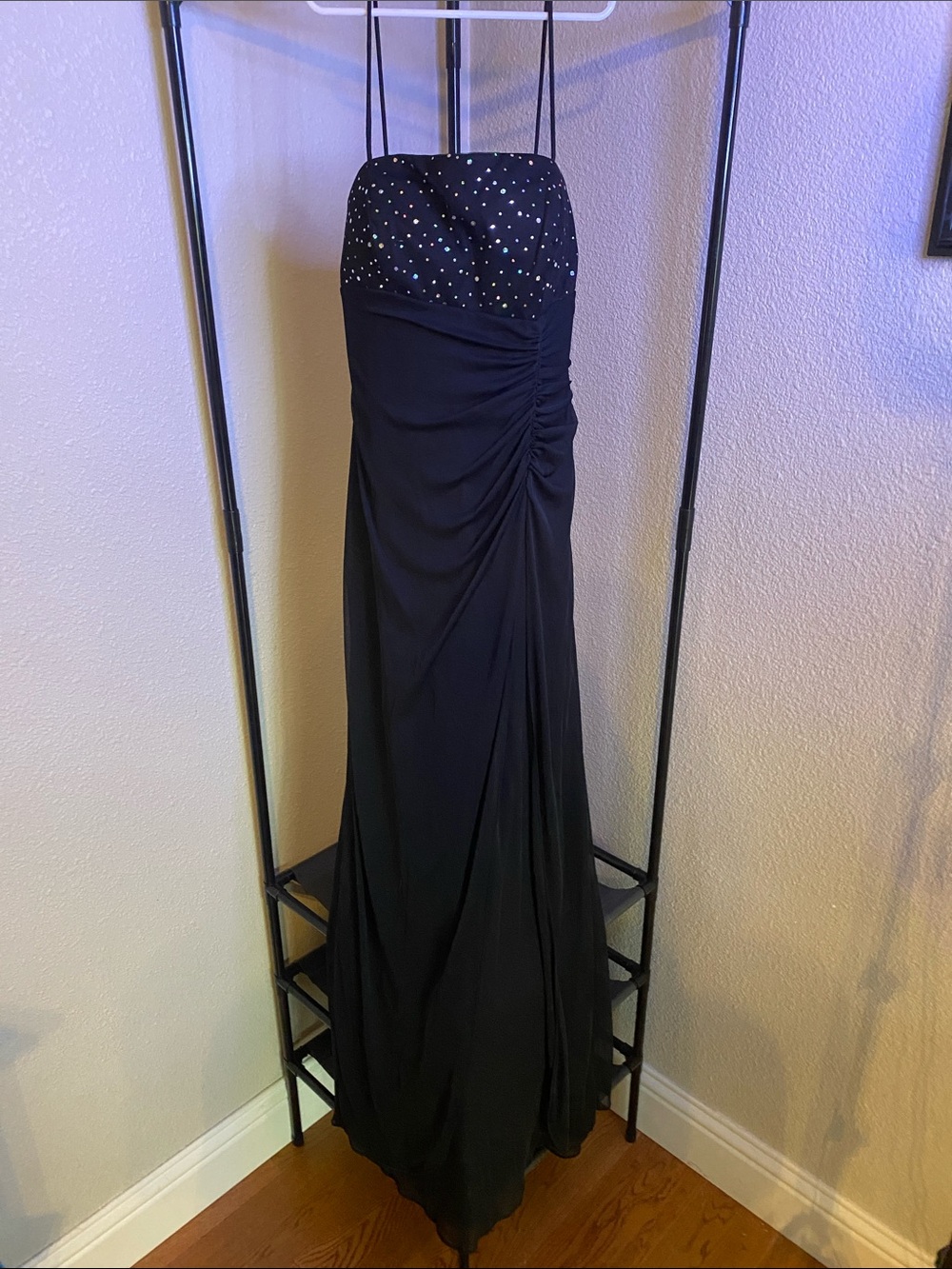 Blondie Nites spaghetti strap Evening Gown with Beaded Bodice